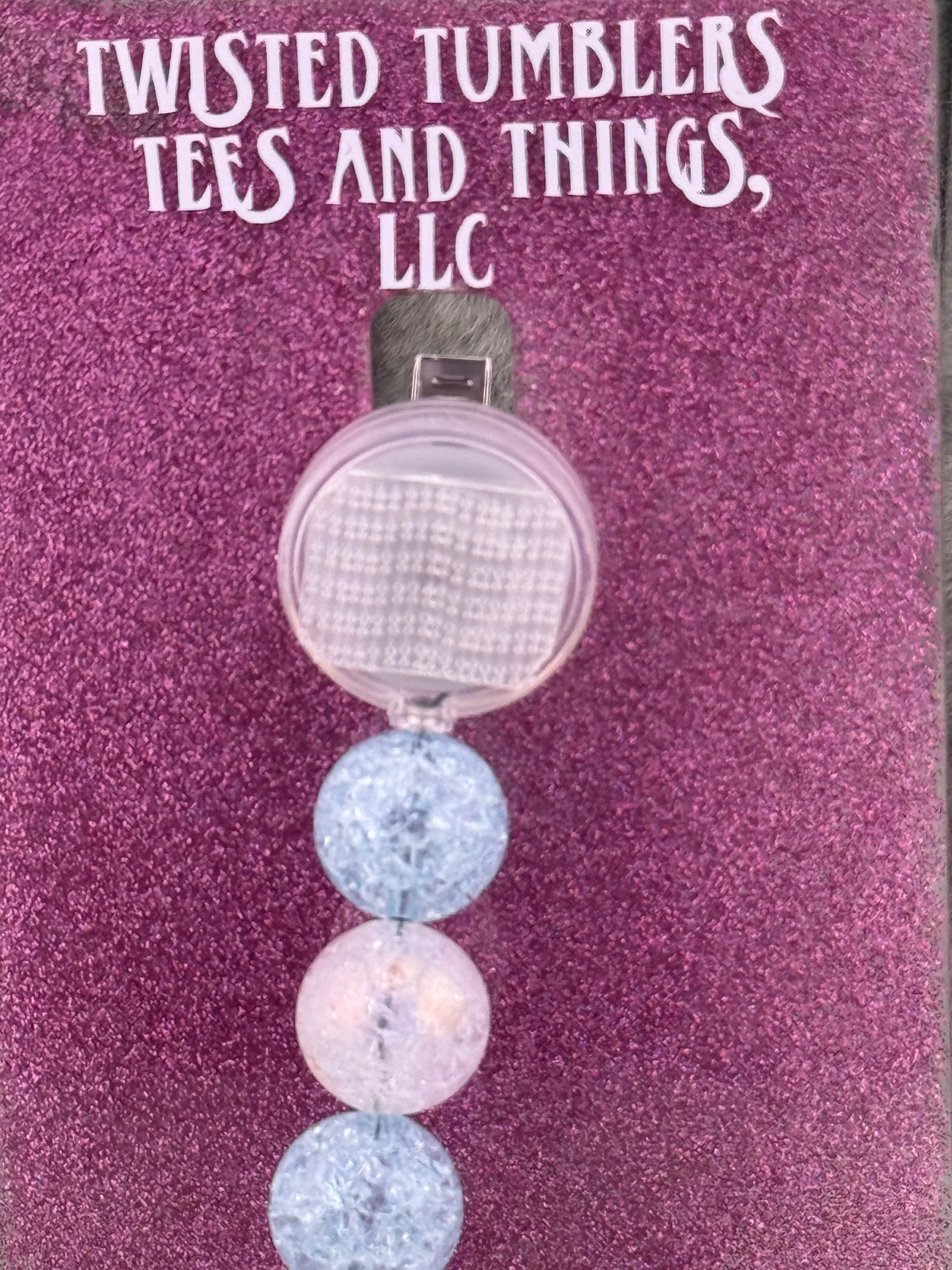 Exquisite Beaded Badge Reel with Crackle Blue and Clear Beads