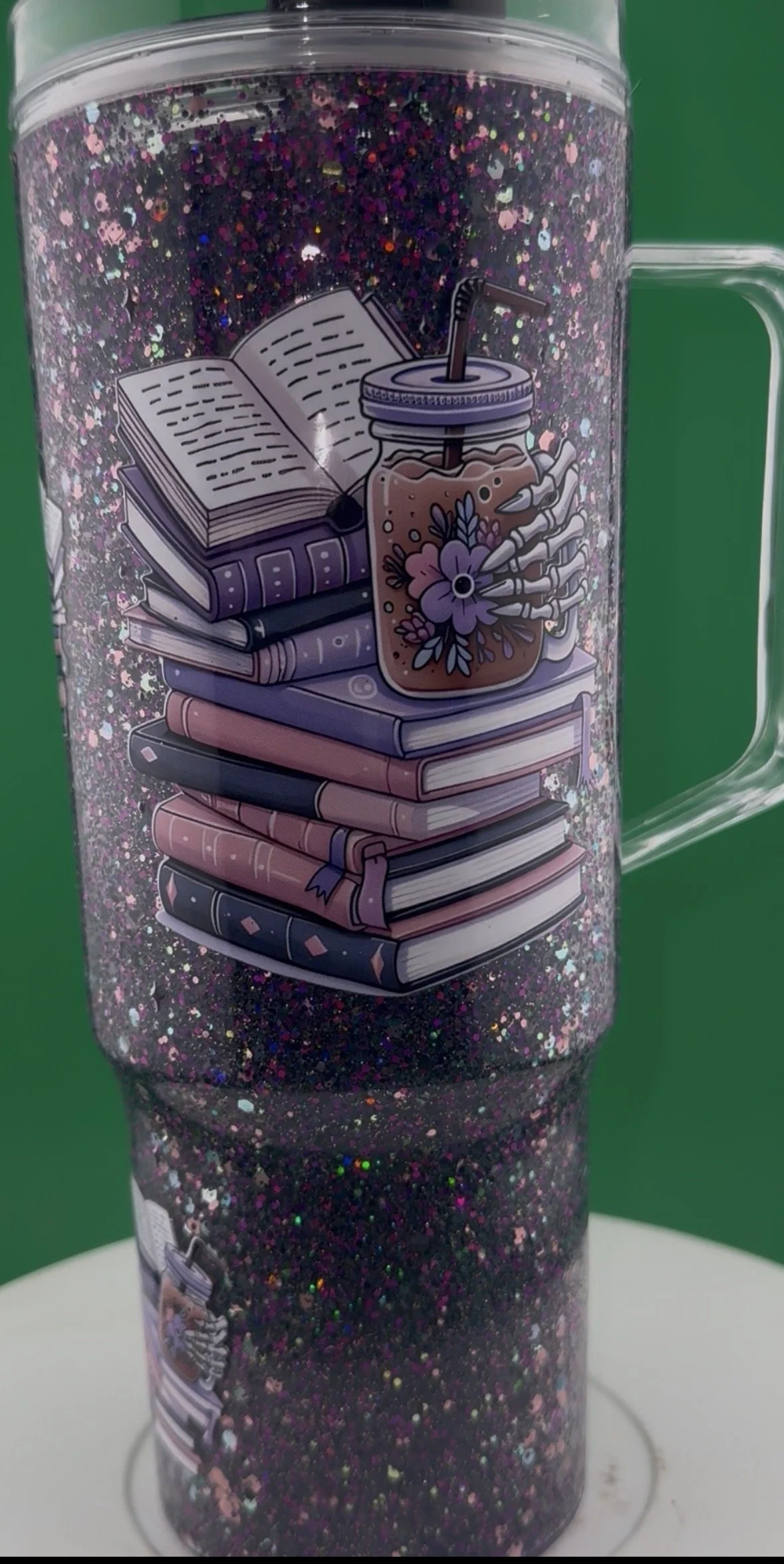 40oz Book Lover Glitter Tumbler with Handle