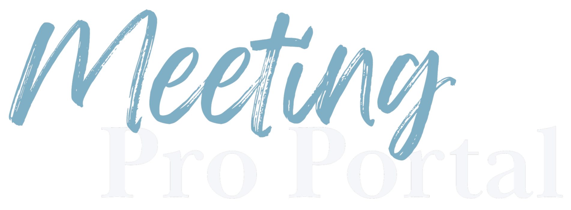 Text logo with the words "Meeting Pro Portail" in blue script and white serif font on a black background.