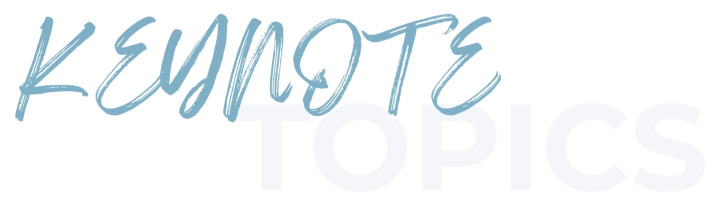 Word cloud with the words "KEYNOTE" and "TOPICS" in different fonts and colors, arranged in an artistic style.