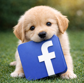 Golden Retriever Puppy Holding Facebook Logo