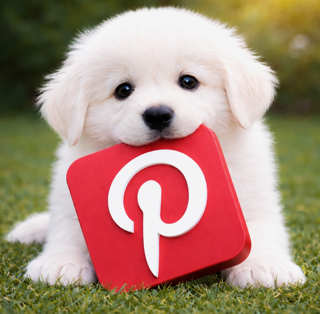 Pyrenees Puppy Holding Pinterest Logo