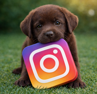 Chocolate Lab Puppy Holding Instagram Logo