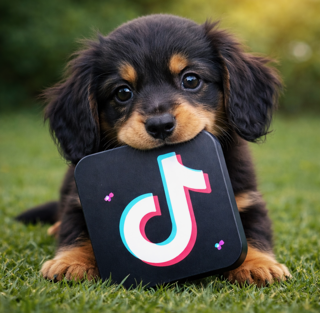 Dachshund Puppy Holding Tiktok Logo