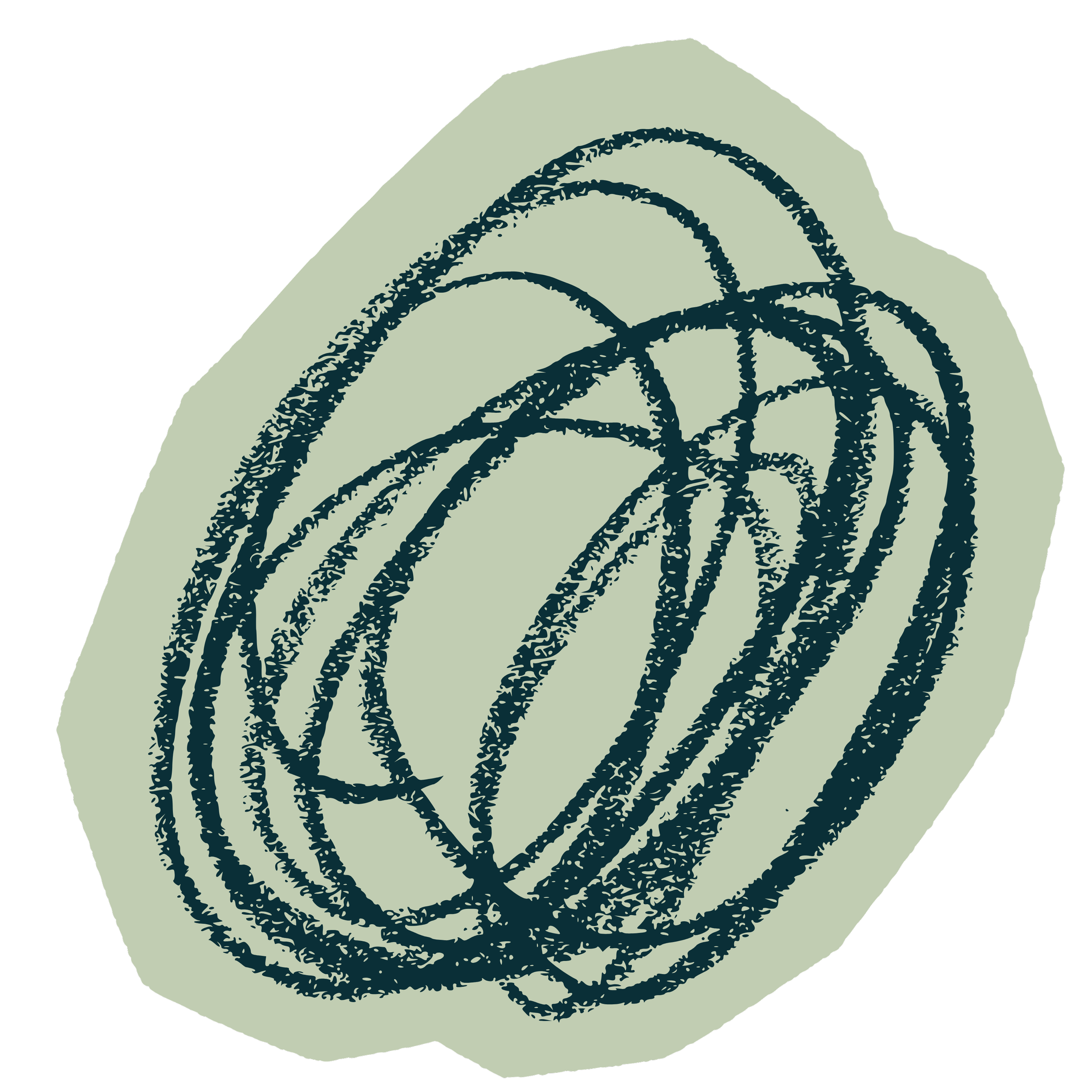 An illustration of a swirly pattern in shades of light green and dark green.