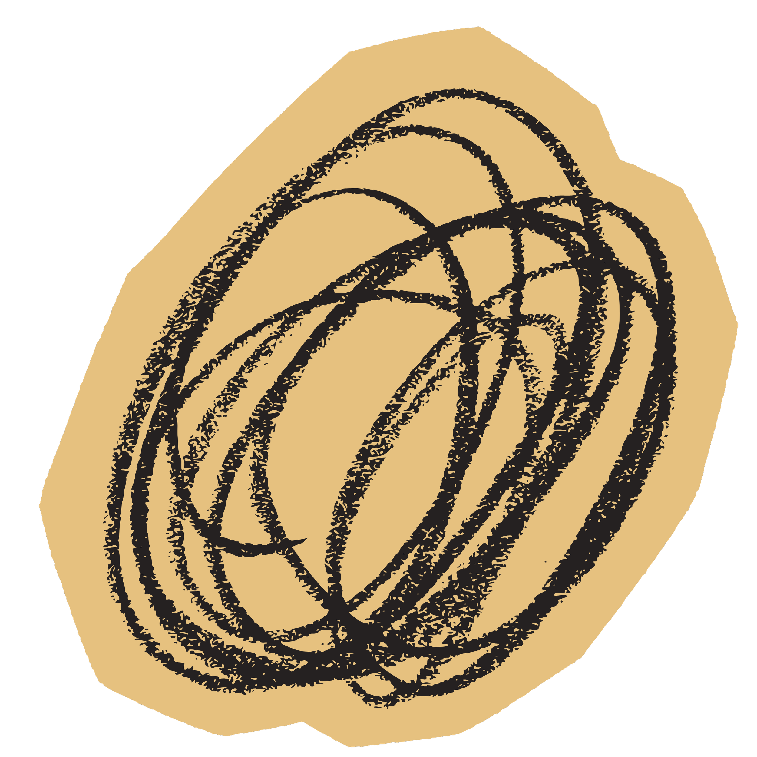 An illustration of a swirly pattern in shades of yellow and brown.
