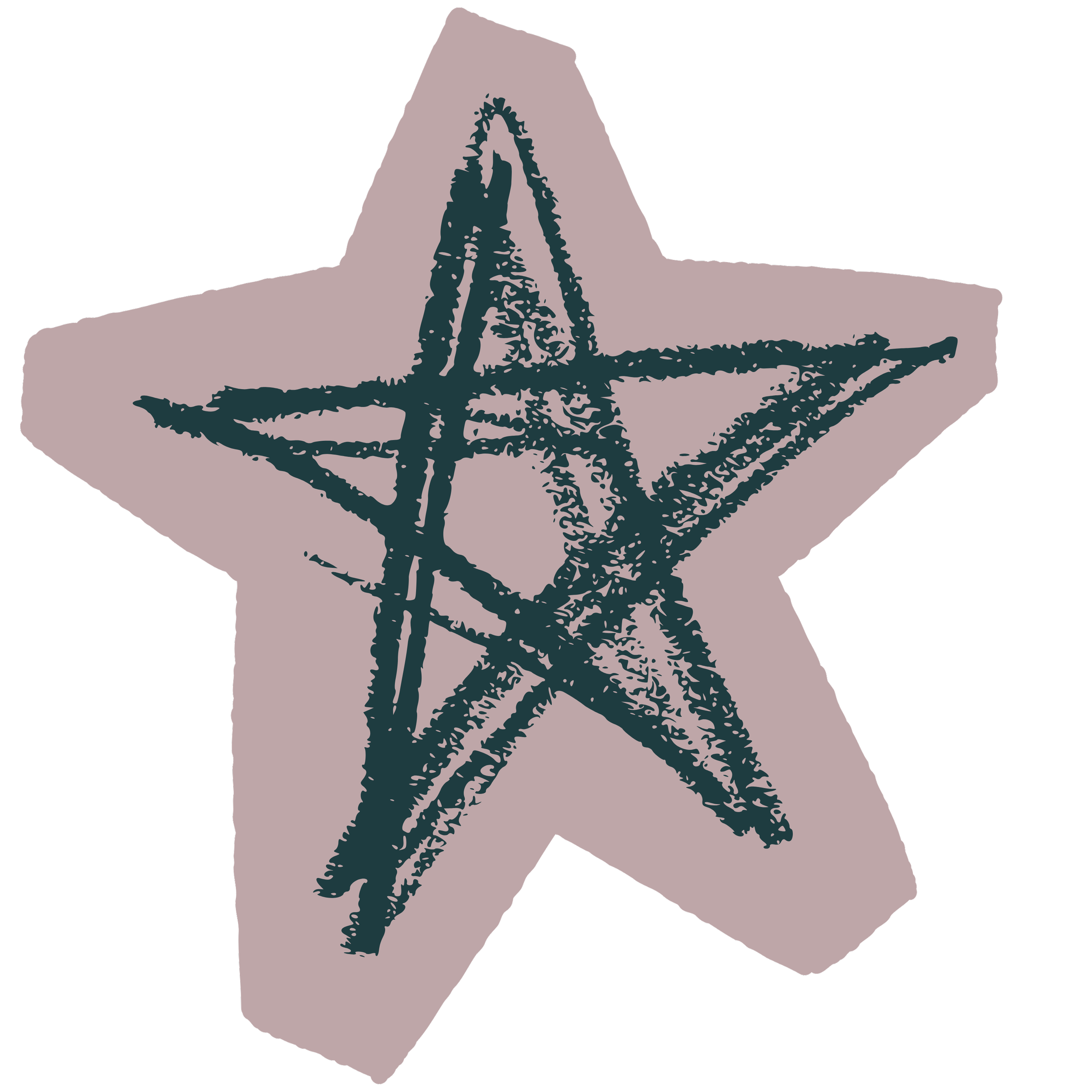 Illustration of a star superimposed on a dusty rose background.