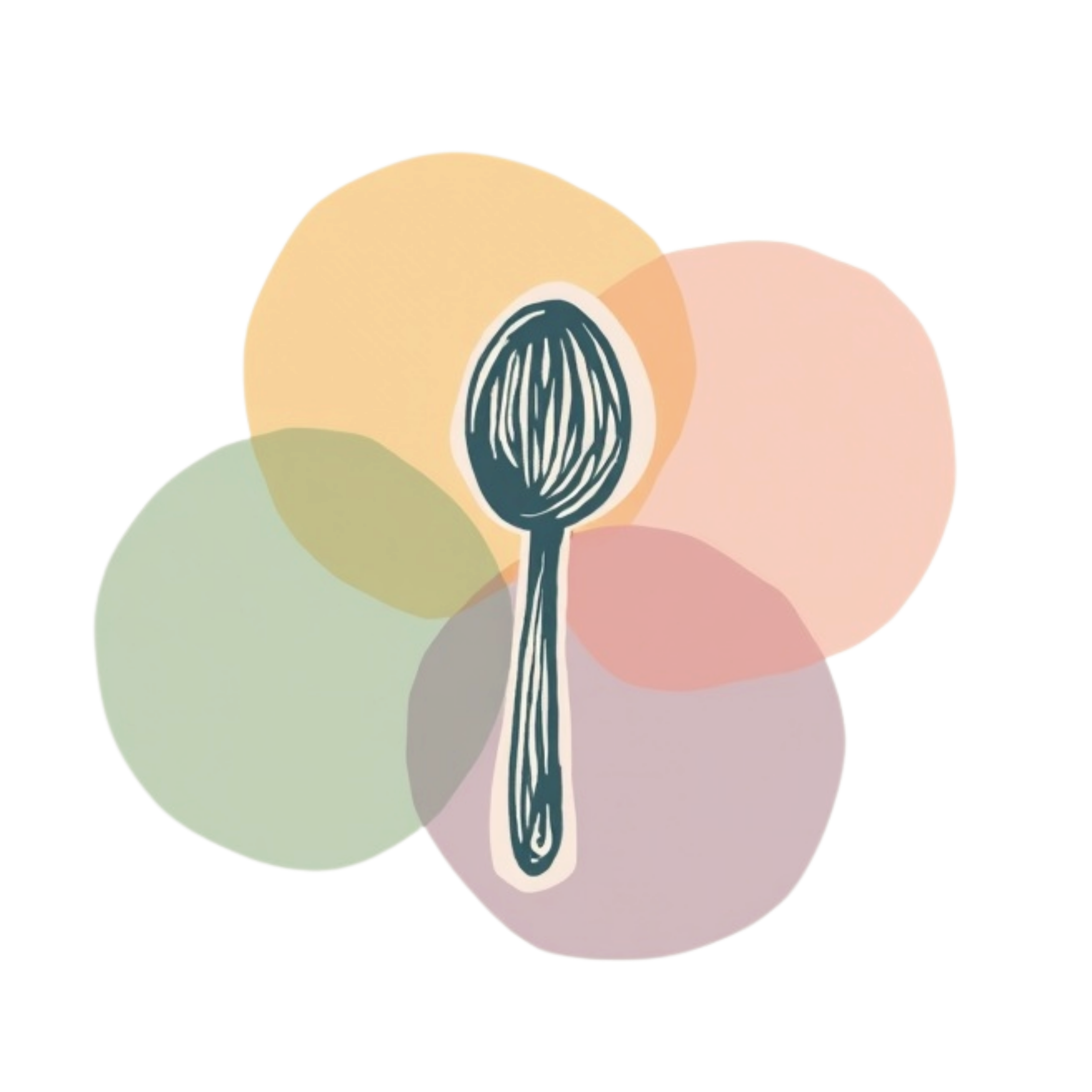 A spoon overlaying four circles of different colours.