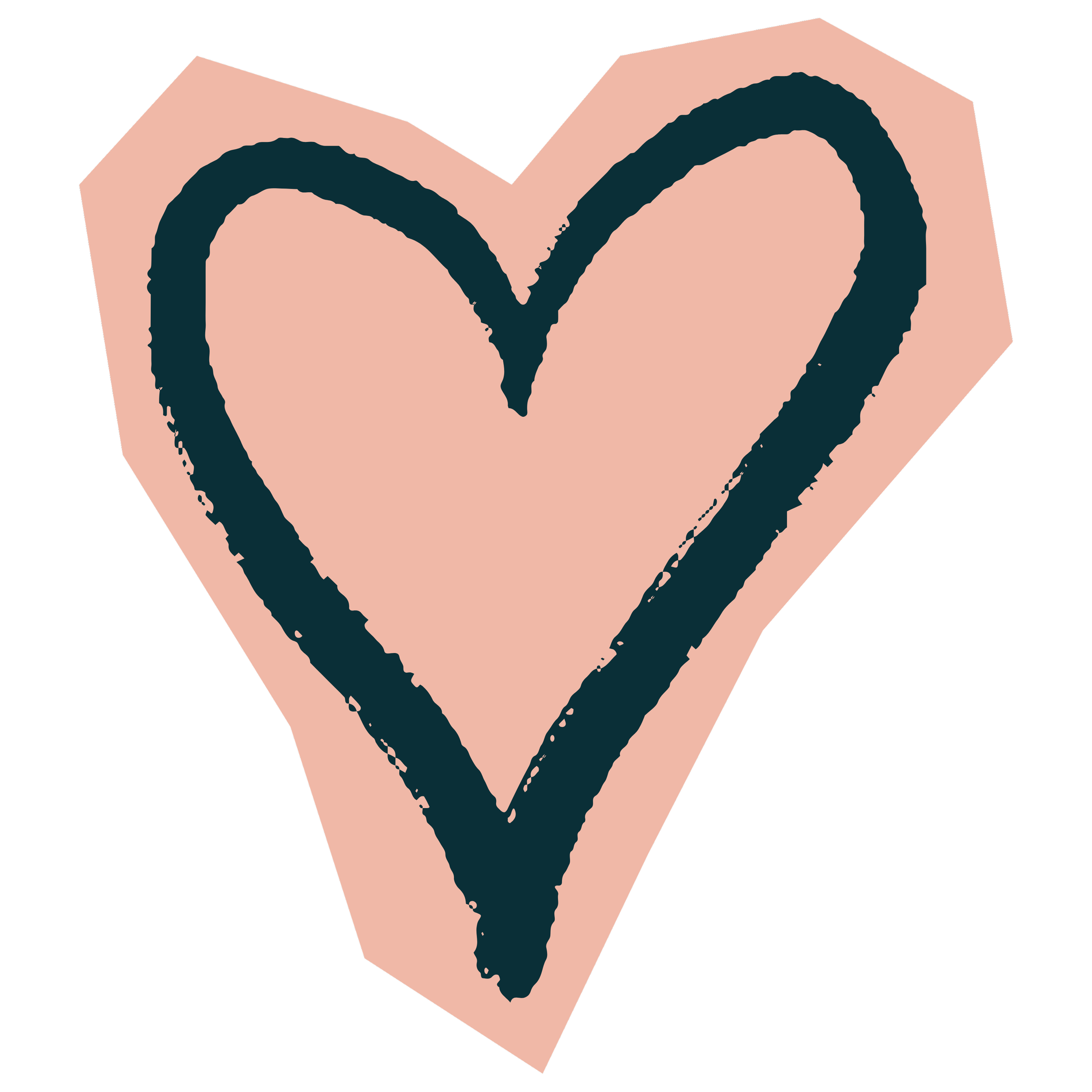 Stylized graphic of a heart inside a pink diamond shape on a black background.