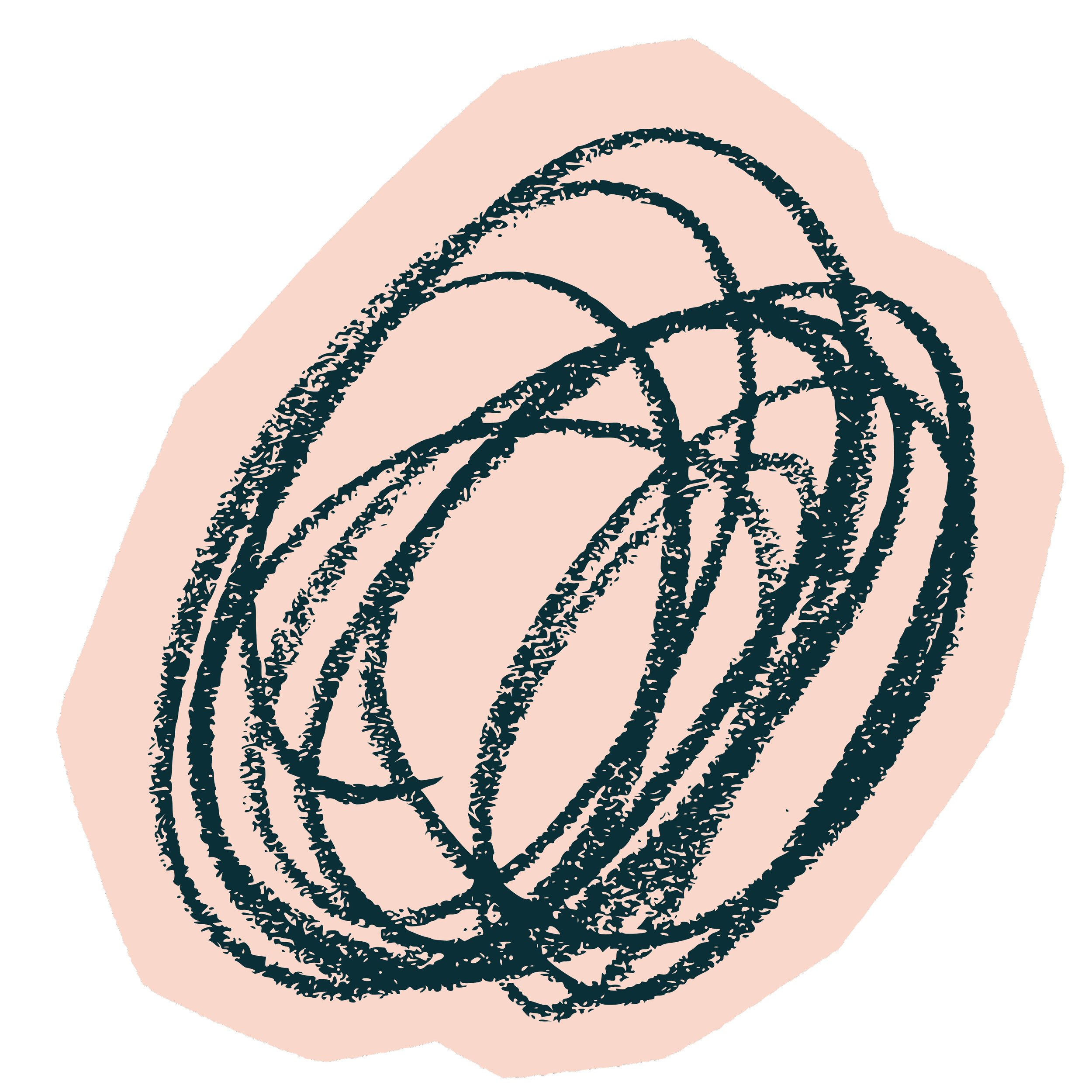 An illustration of a swirly pattern in shades of pink and dark green.