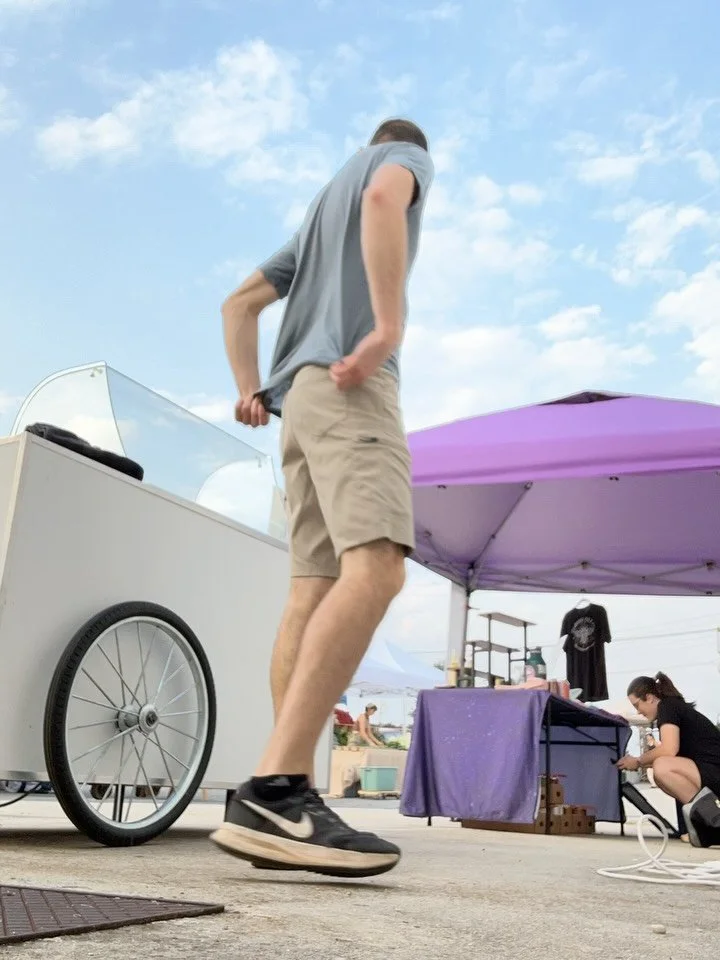 Fun fact: That is in fact how fast we move when setting up.

Come grab a scoop or two at Cobblestone Farmers Market!