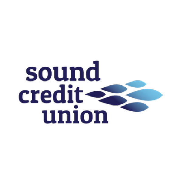 Sound Credit Union logo with stylized blue and light blue diamond shapes.