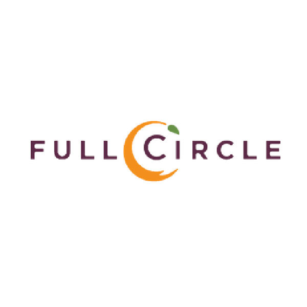 FullCircle logo with an orange circle and a small green leaf above the letter C.