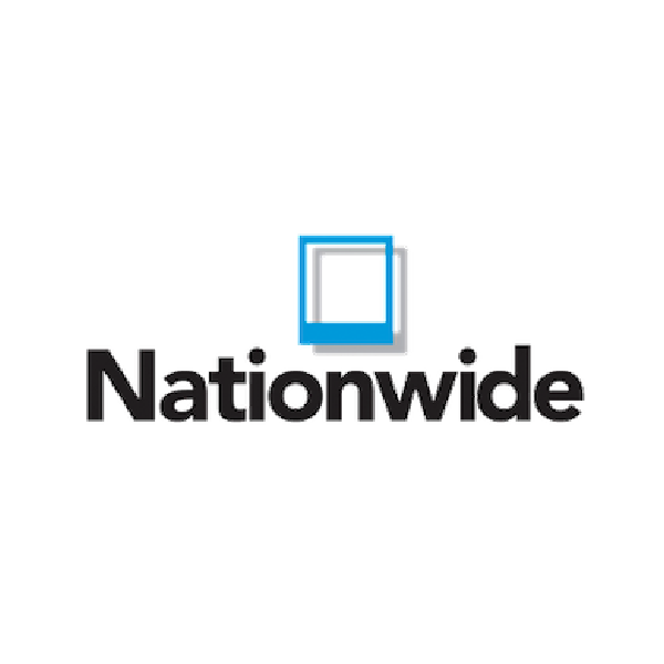 Nationwide insurance logo with a blue square outline and black text