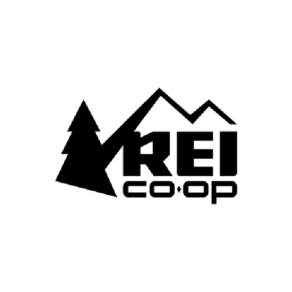 Rei Coop logo with a stylized tree and mountainous peaks in black and white.