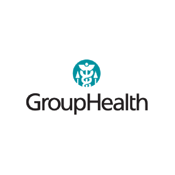 GroupHealth logo with a blue circular emblem featuring a caduceus symbol.