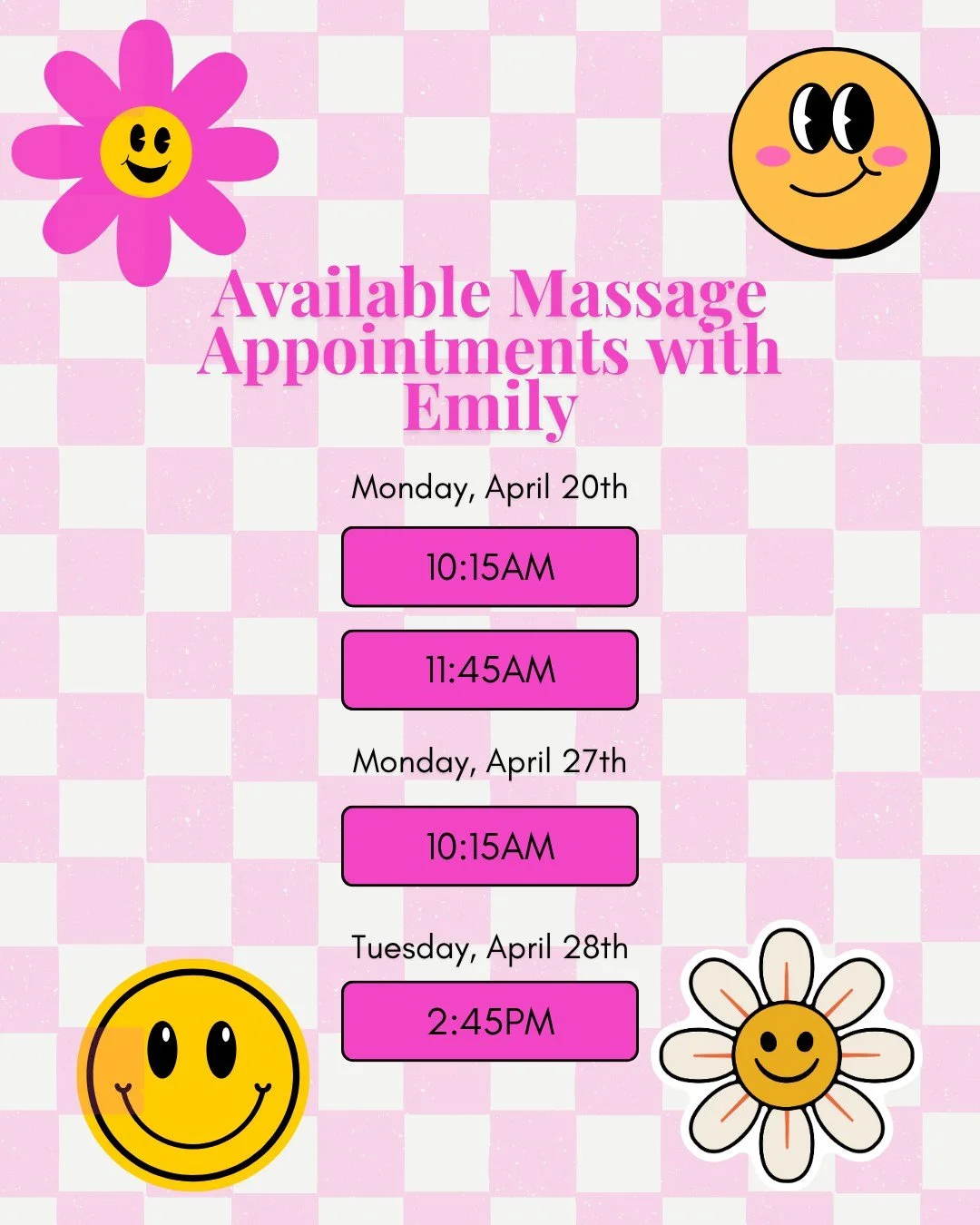 Upcoming Openings with RMT, Emily Dechant 🌸😊

Call us to book: 250-545-7107
Or go online: @CreeksideVernon.ca