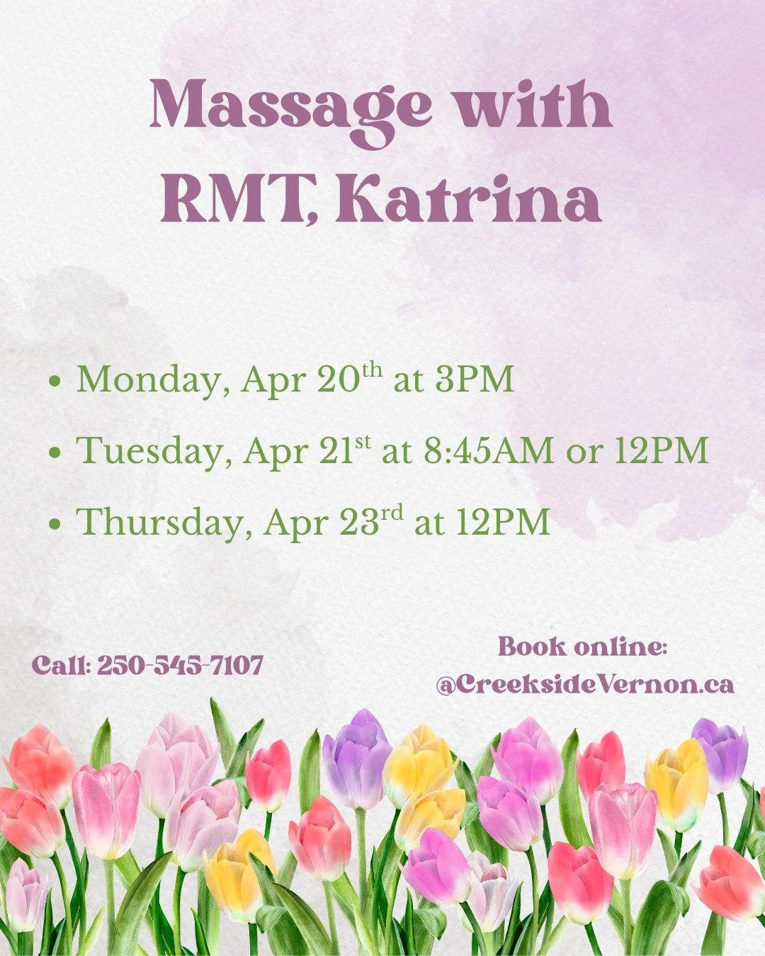 Available massage this week! 💜🌷