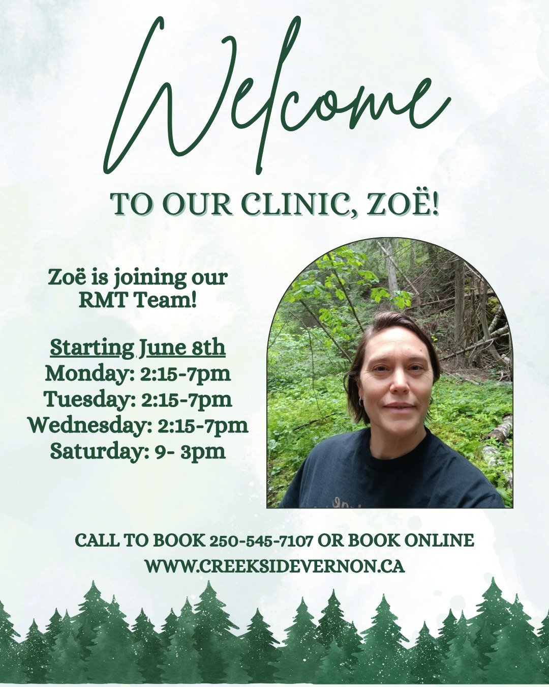 Welcome to the Creekside Team, Zo&euml;! 💚🌲

Zo&euml; has worked at Creekside as a relaxation massage provider, and we are happy to announce she has completed all of her testing and will be working with us as a registered massage therapist. 

Her s