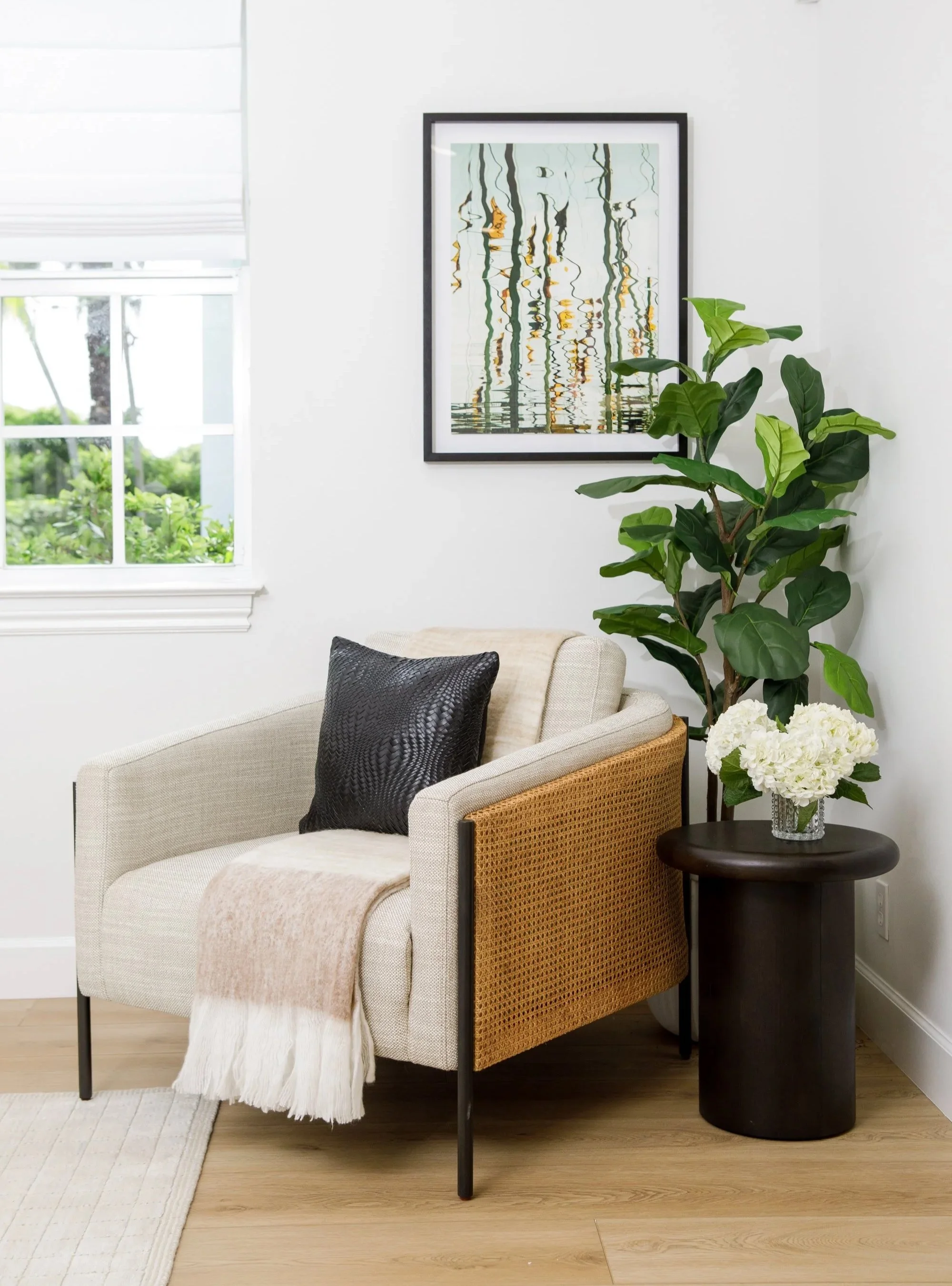 high-end living room with luxury furnishing and natural elements