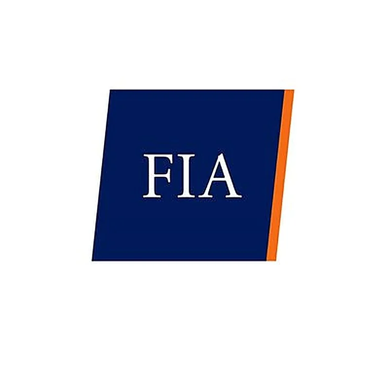 FIA logo with blue background and orange stripe.
