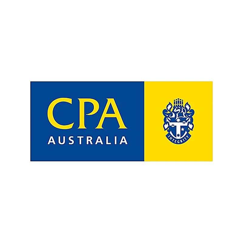 Logo of CPA Australia with blue and yellow colors and an emblem with a shield and the word 'INTEGRITY' at the bottom