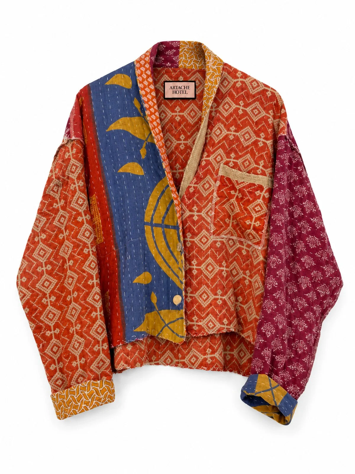Burgundy Vine & Terracotta Diamond Reversible Long Jacket
