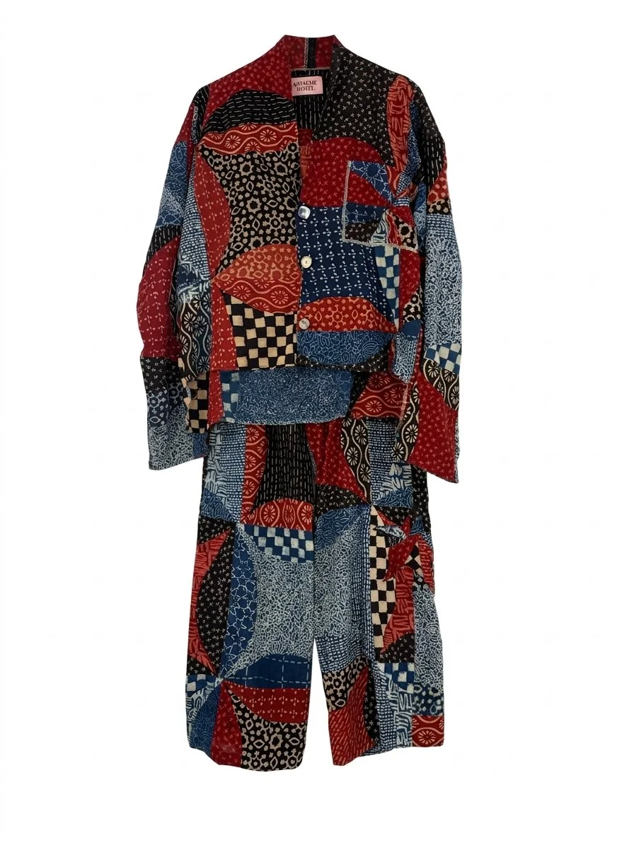 Navy & Crimson Sashiko Patchwork Lounge Set