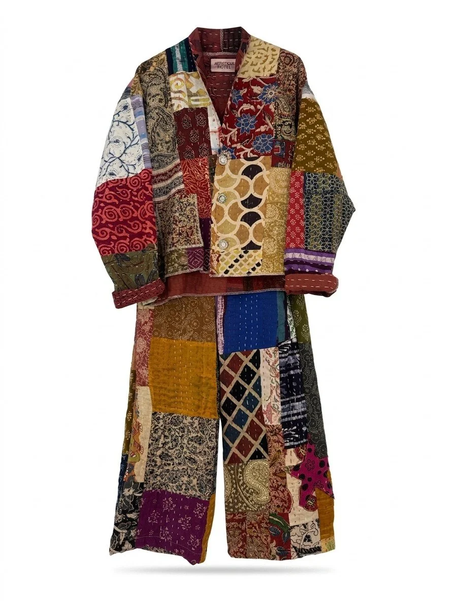 Burgundy & Khaki Heavyweight Patchwork Lounge Set