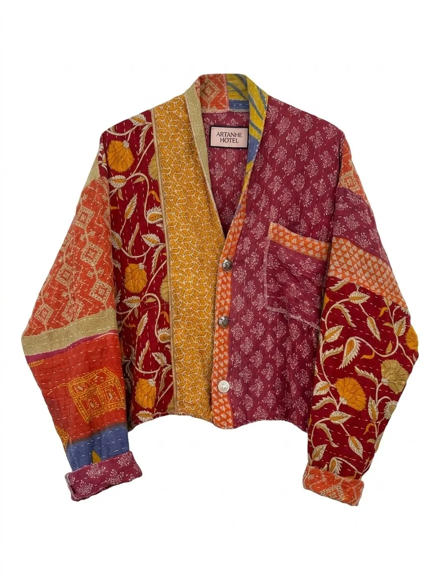 Burgundy Vine & Terracotta Diamond Reversible Long Jacket