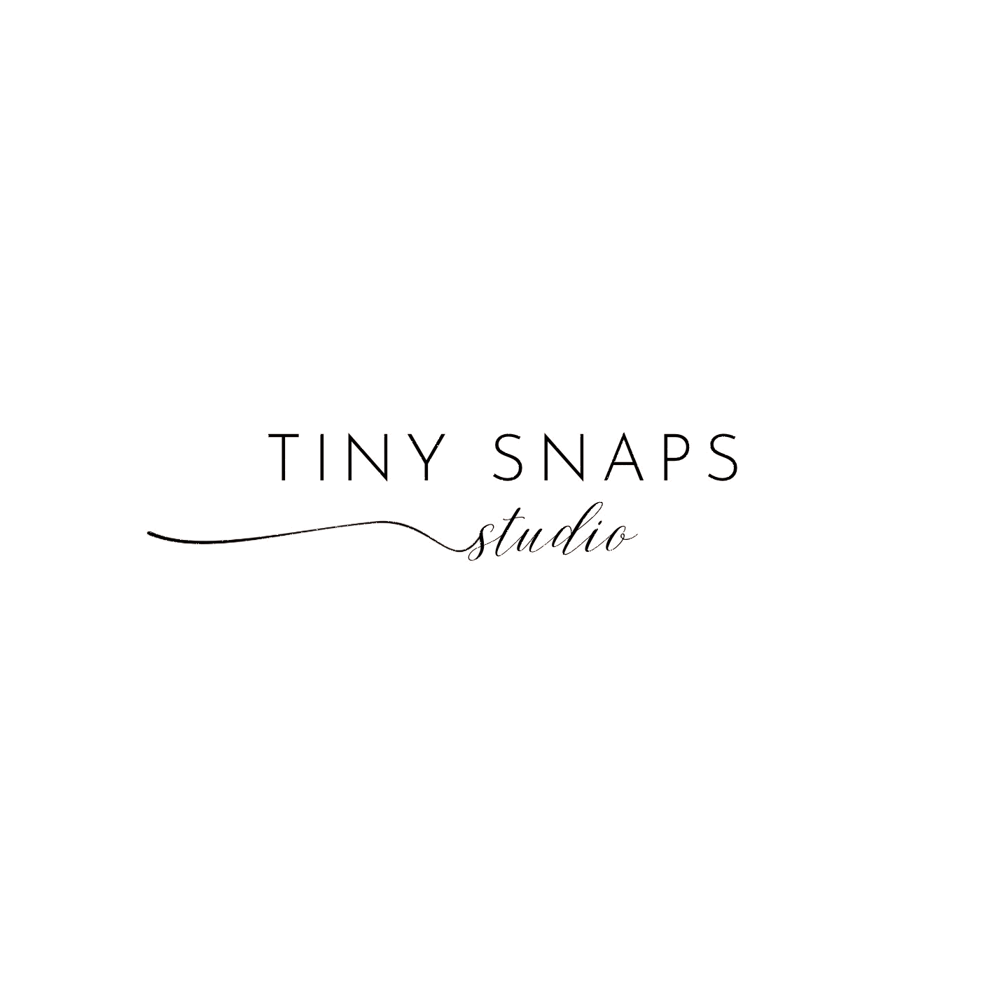 Black and white logo with the text 'Tiny Snaps Studio' in different fonts and styles.