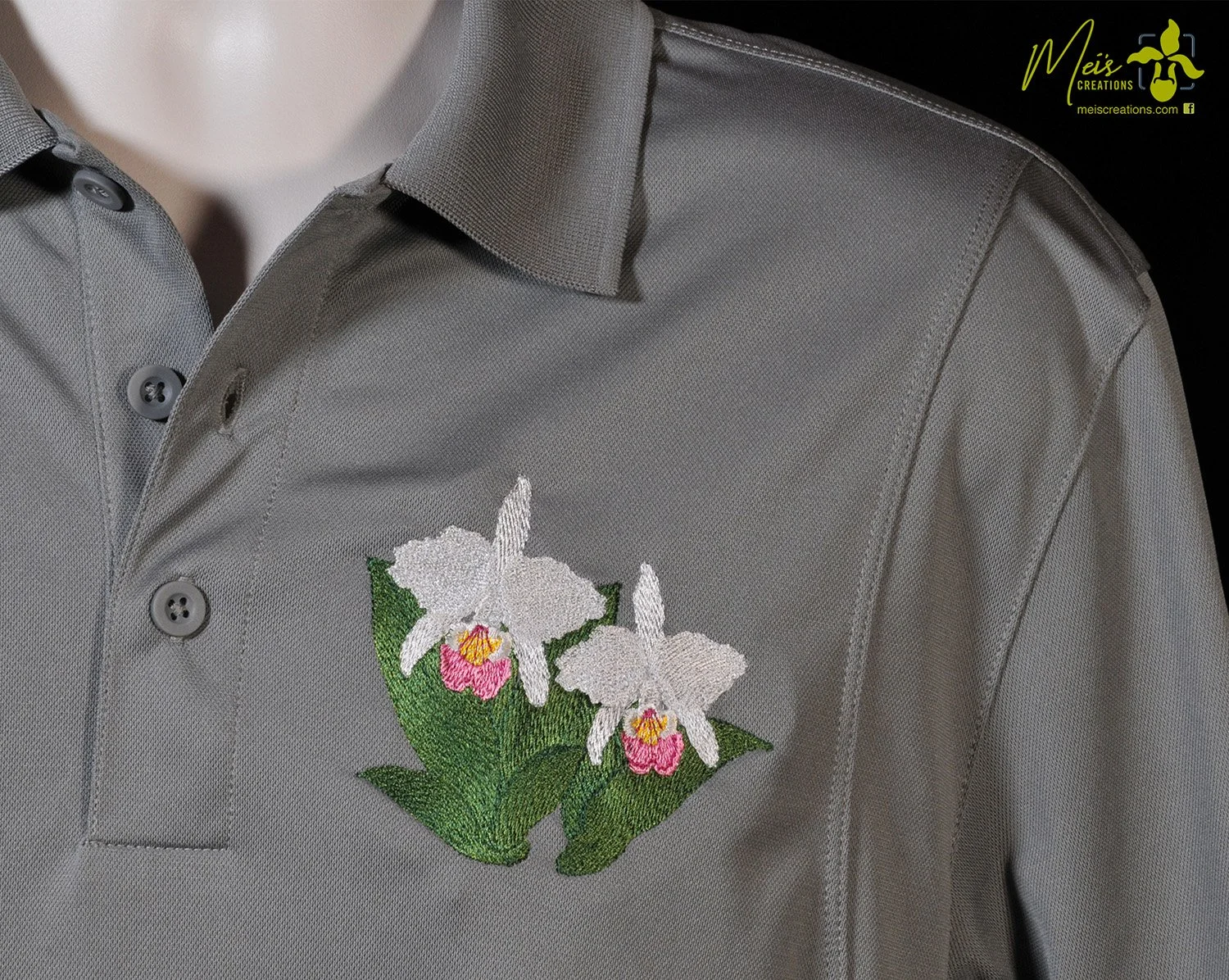 Cattleya Polo_men gray embroidery closeup 4x5.jpg