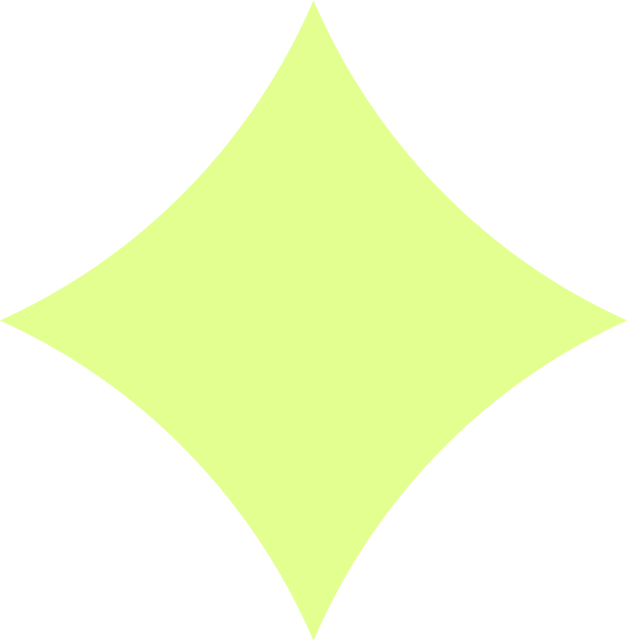 Bright yellow-green star shape with four curved points on a dark background.