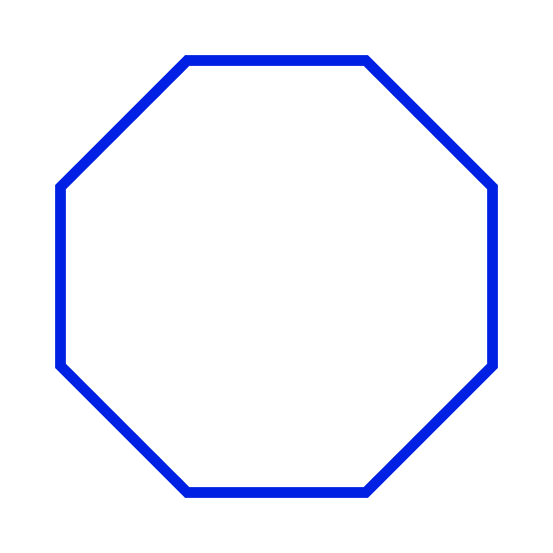An octagonal sign with a blue border and the word 'STOP' written in white letters.