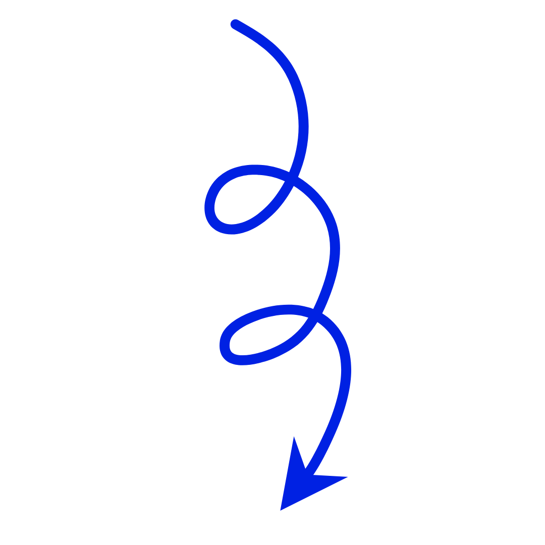 Blue curly arrow pointing downward.