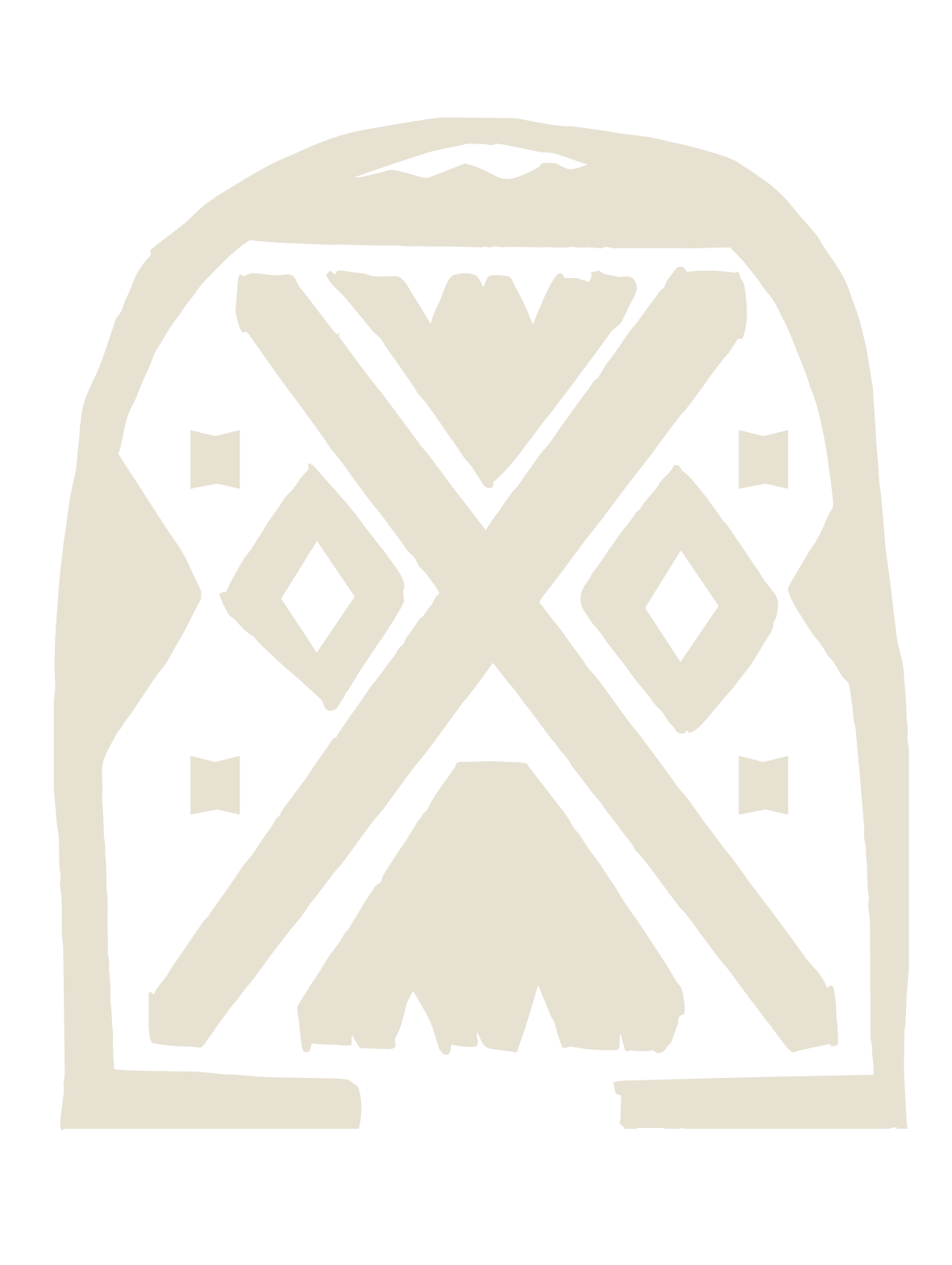 An abstract outline icon with a rainbow-shaped pattern within a circle shape.