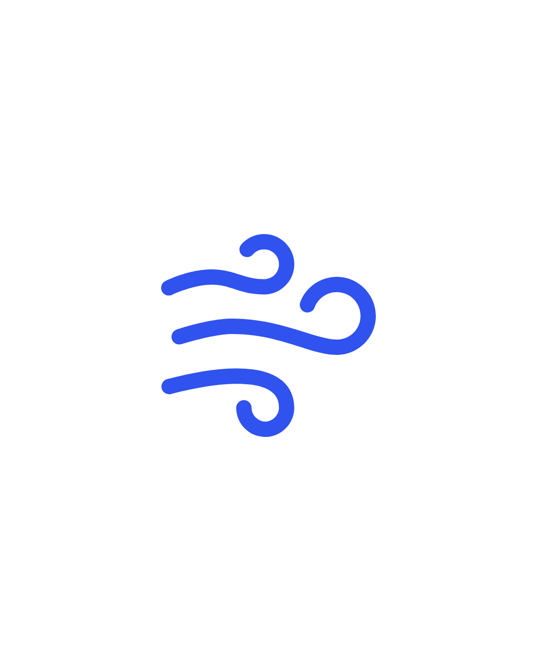 A black background with blue stylized wind or air currents symbol in the center.