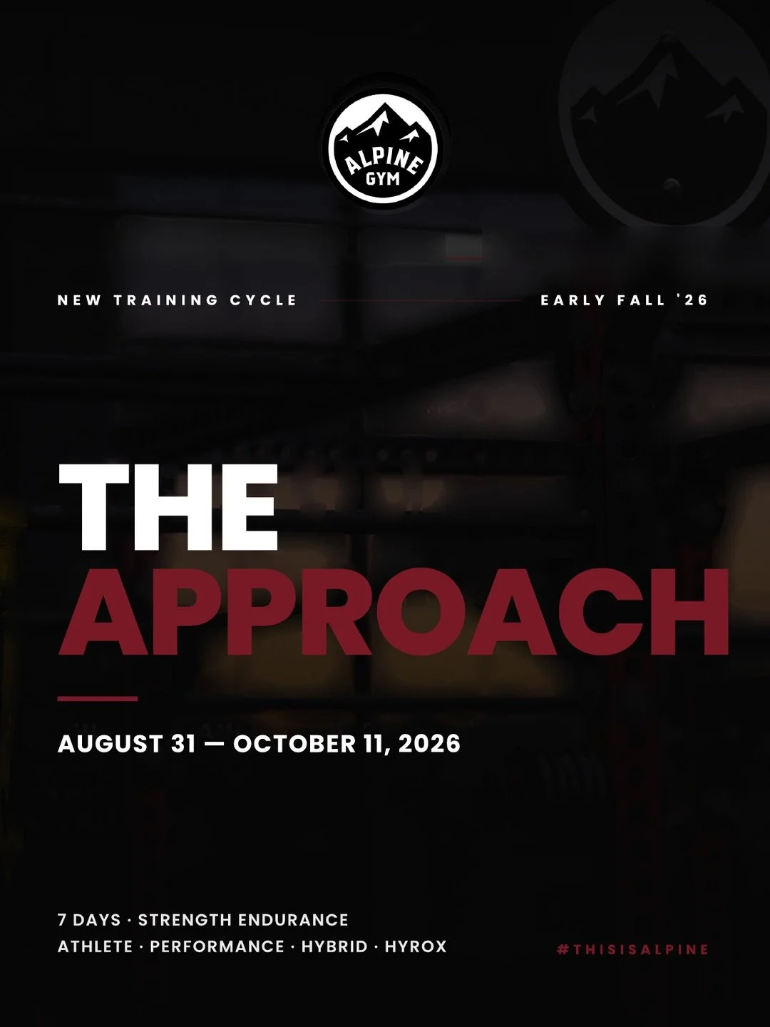 New cycle starts Monday.

THE APPROACH &mdash; six weeks of our strength endurance training 

Coming back to routine after the summer? This is the one to come back on.

Been working out with us all summer? This cycle picks up where the last max cycle