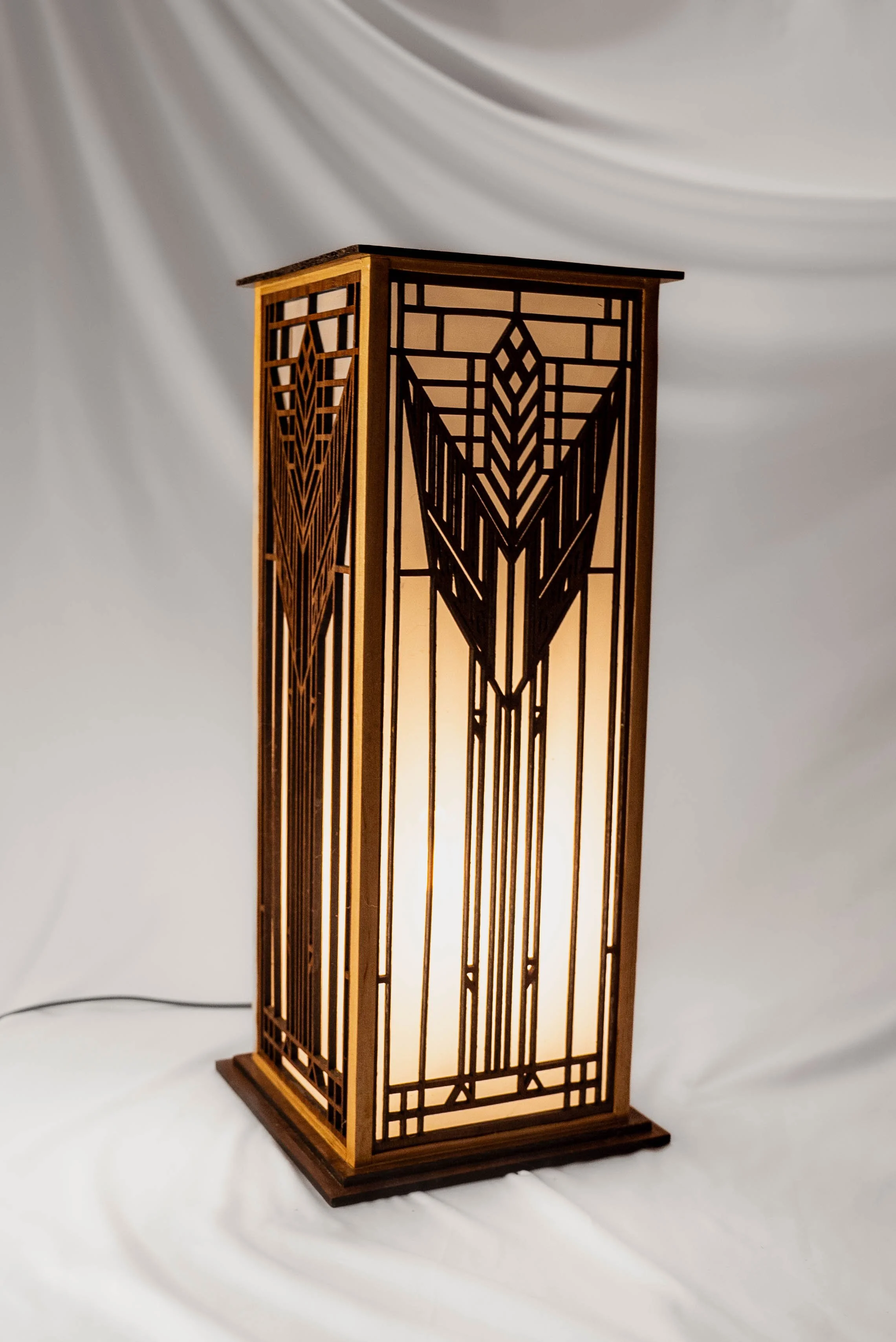 Mid Century Modern/ Art Deco style lamp Walnut and maple Name