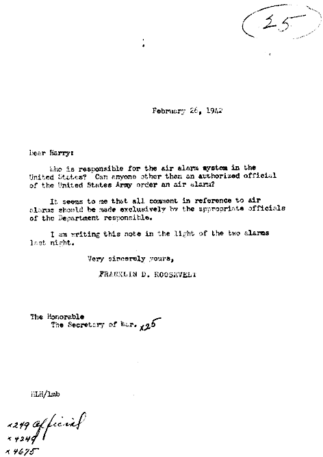 Roosevelt ↔ Stimson memo image referencing the incident