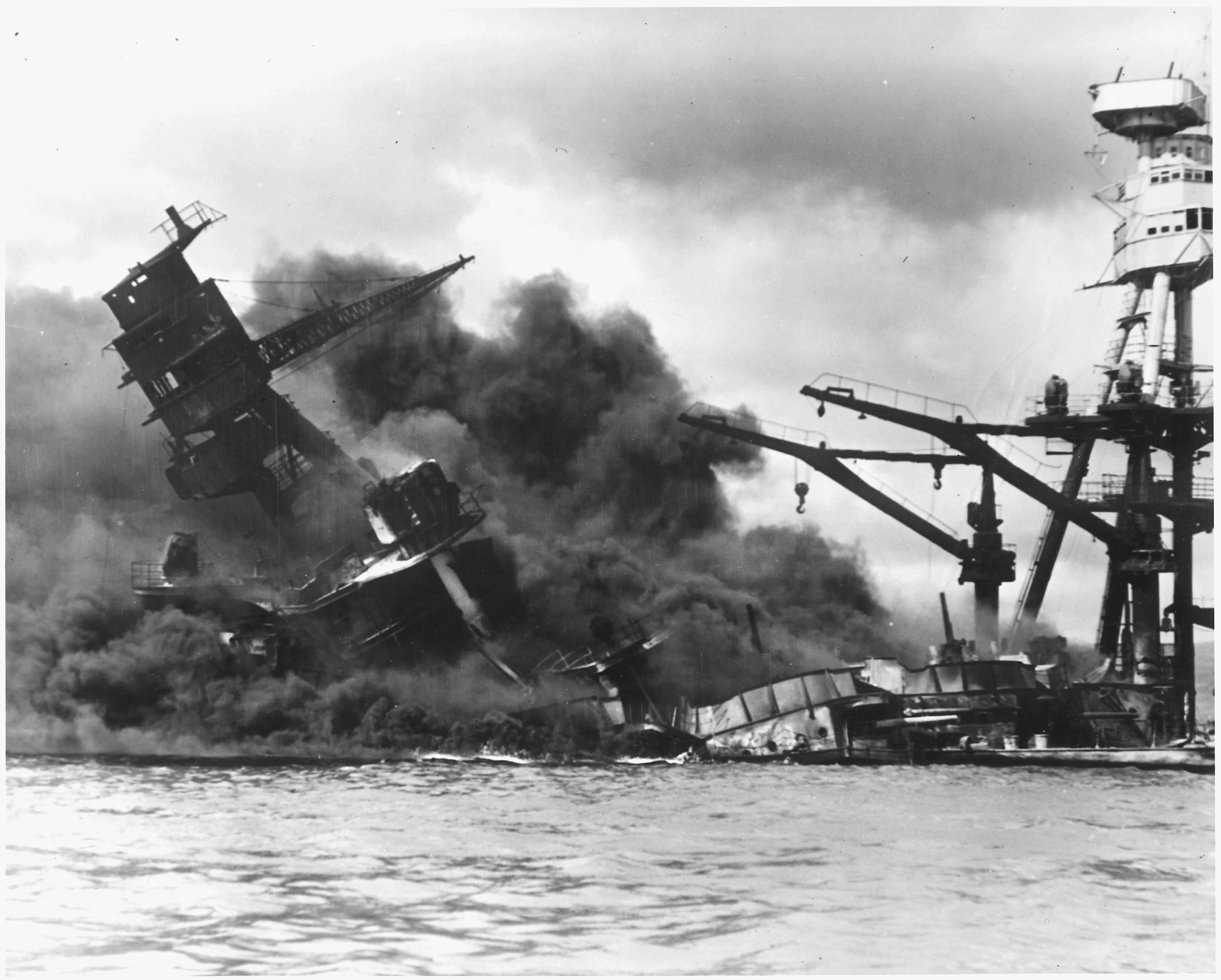 USS Arizona burning (Pearl Harbor attack, Dec 7, 1941)