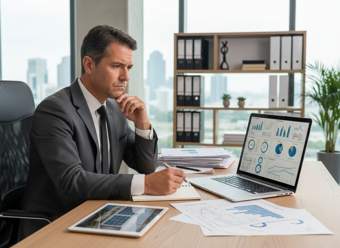 Commercial property manager reviewing a building condition report