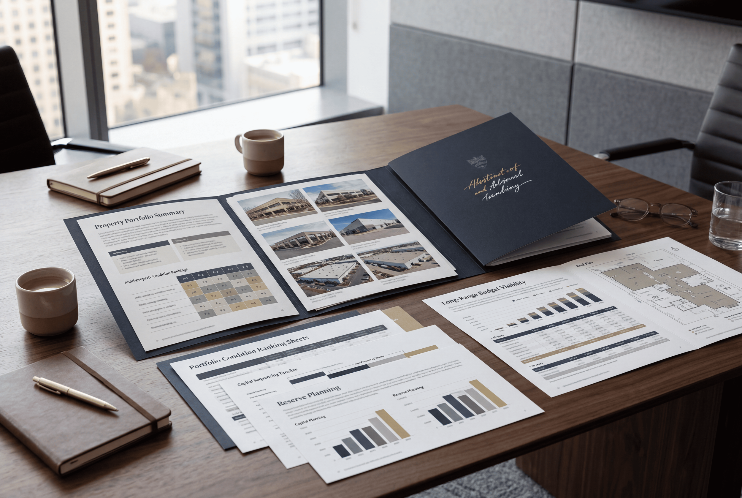 Organized capital planning documentation for commercial roof and envelope exposure across multiple properties