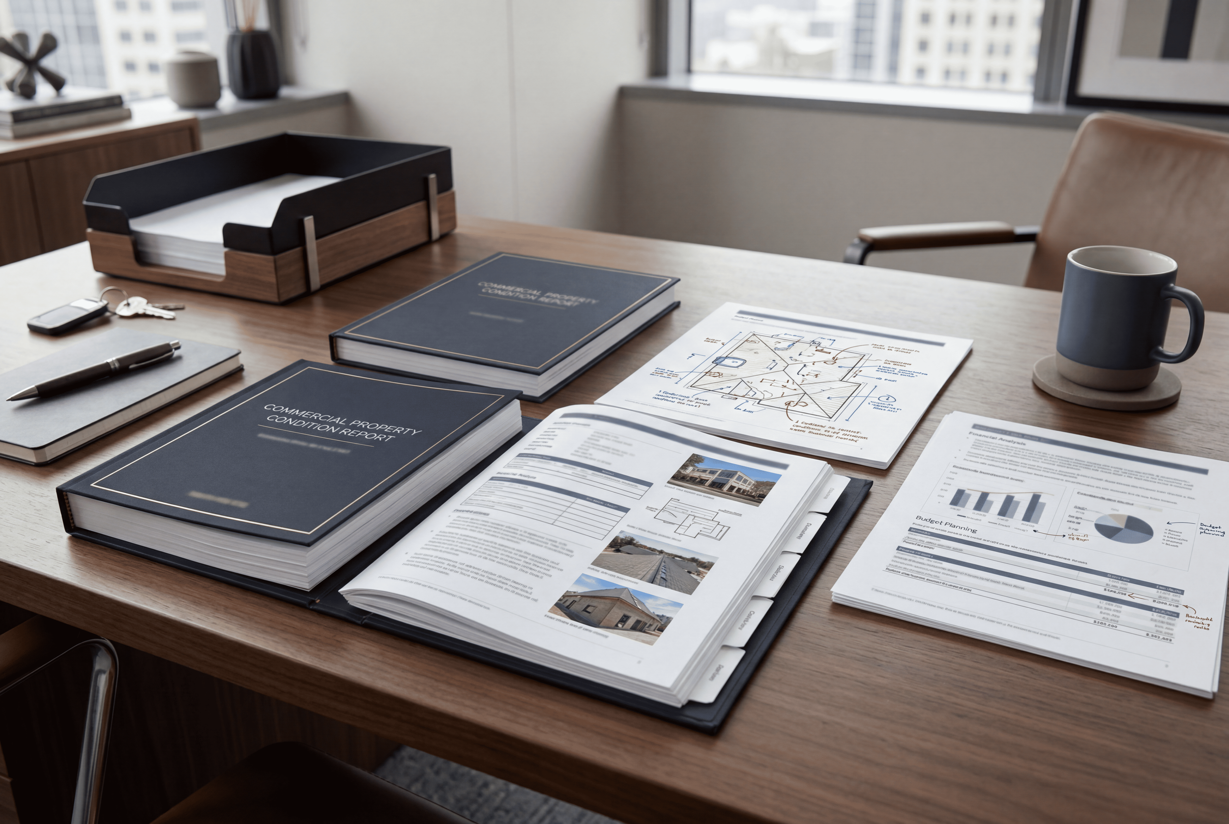 Organized roof and envelope documentation prepared for commercial property ownership and asset management review