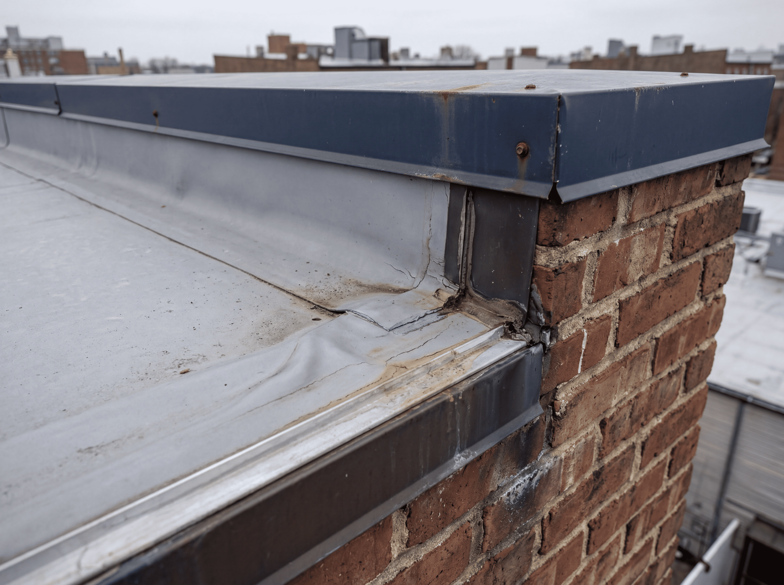 Subtle commercial roof and envelope detail showing the need for condition visibility and risk documentation