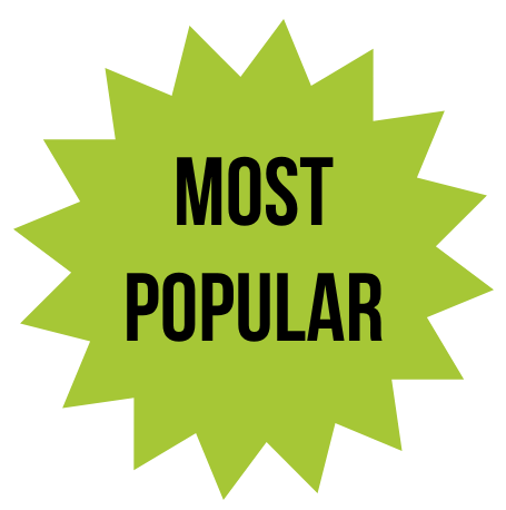Green starburst shape with the words "Most Popular" in black text.