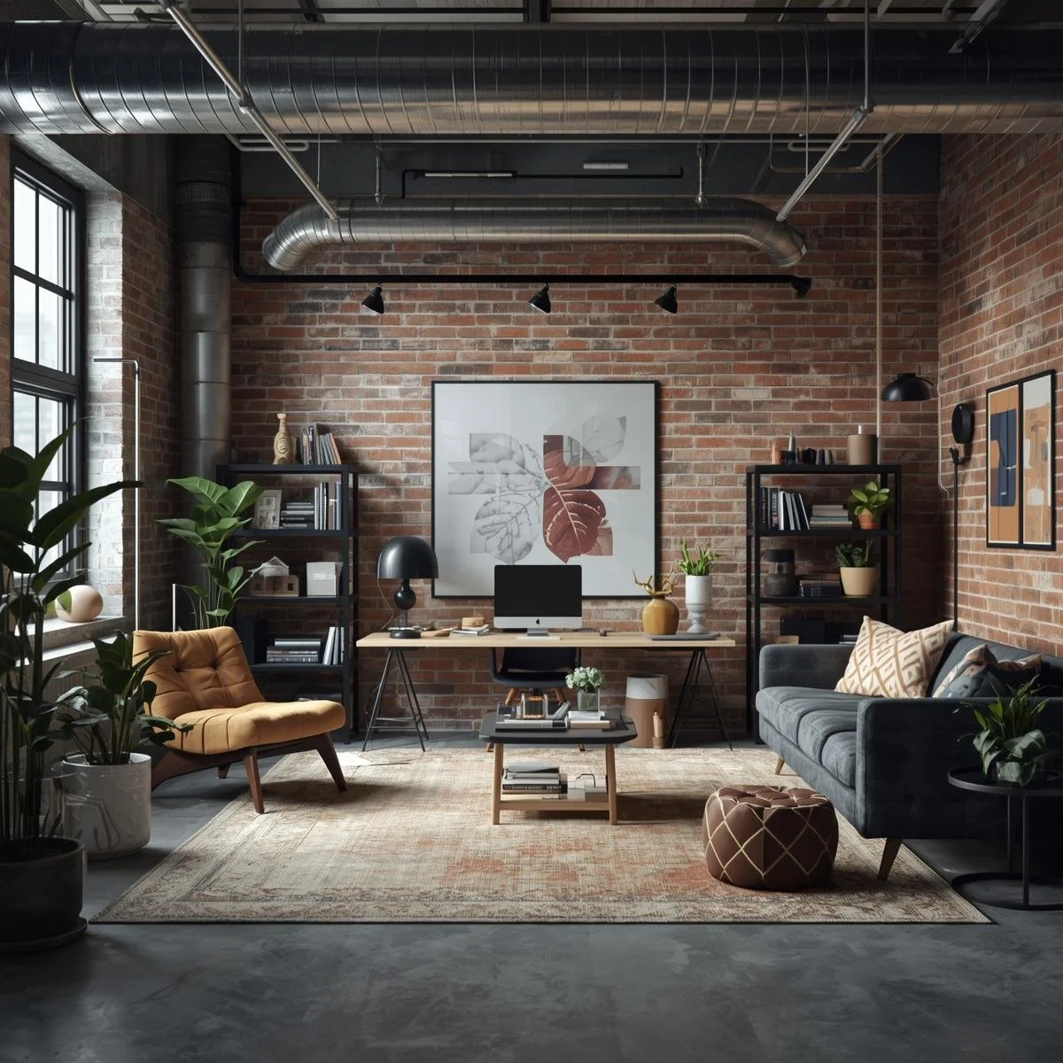 Creative workspace for professional branding photoshoot, industrial loft style, NYC apartment,.jpg