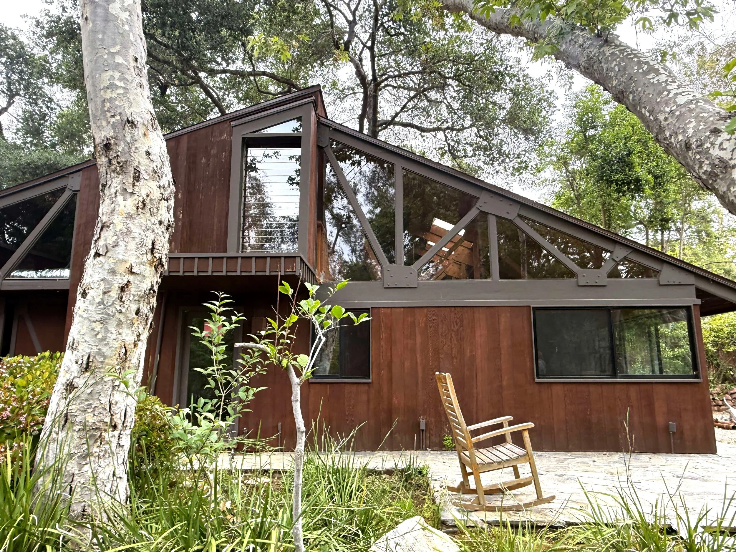Exterior of a remodeled guest house originally designed by Barry A. Berkus