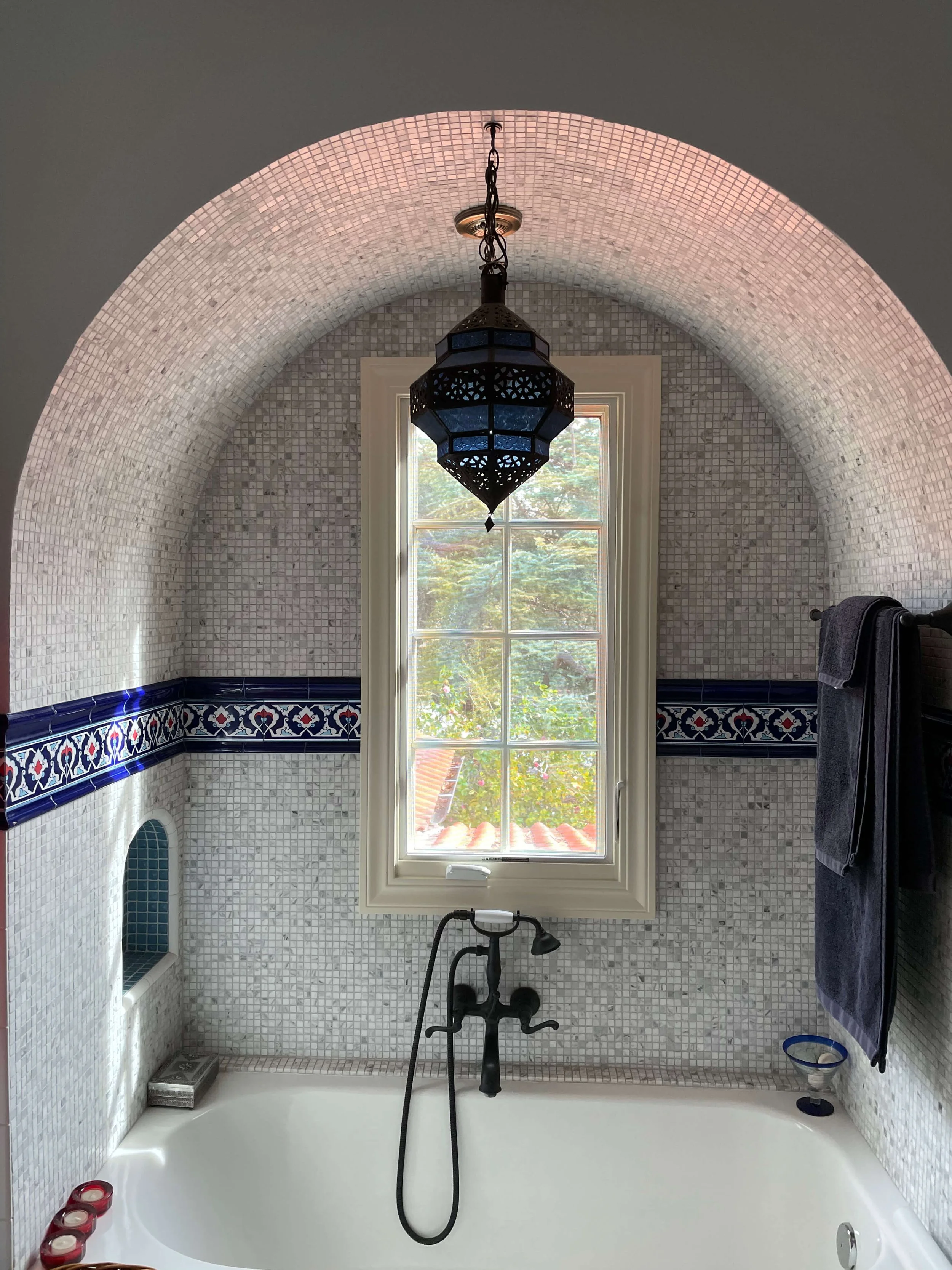 Turkish inspired bathroom with tiles from Izmir, Turkey