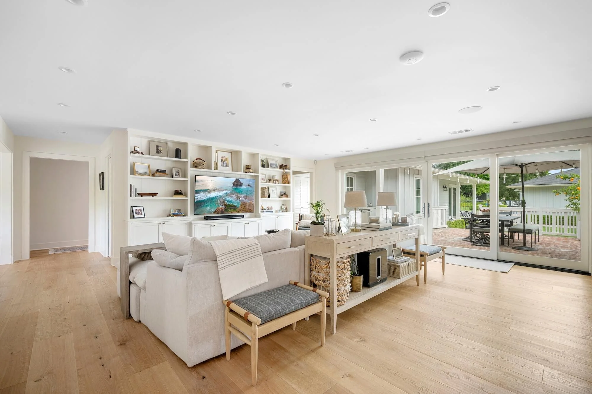 The light-filled family room opening directly to the outdoor terrace